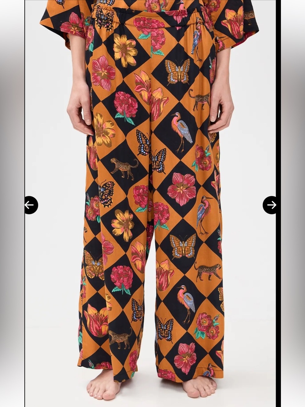 Printfresh Botanical Checkboard Wide-Leg Pants